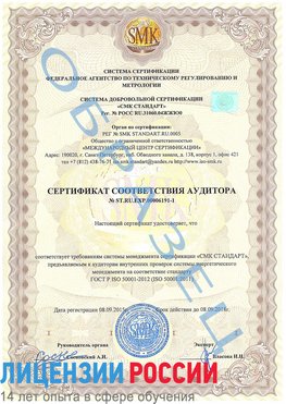 Образец сертификата соответствия аудитора №ST.RU.EXP.00006191-1 Воскресенск Сертификат ISO 50001